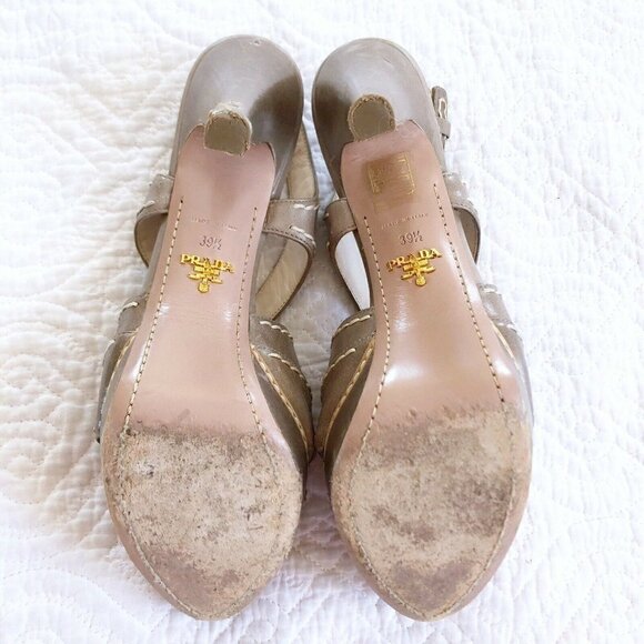 Prada Womens Neutral Tan Strappy Slingback Sandals 39.5 US Sz 9 - Picture 13 of 13